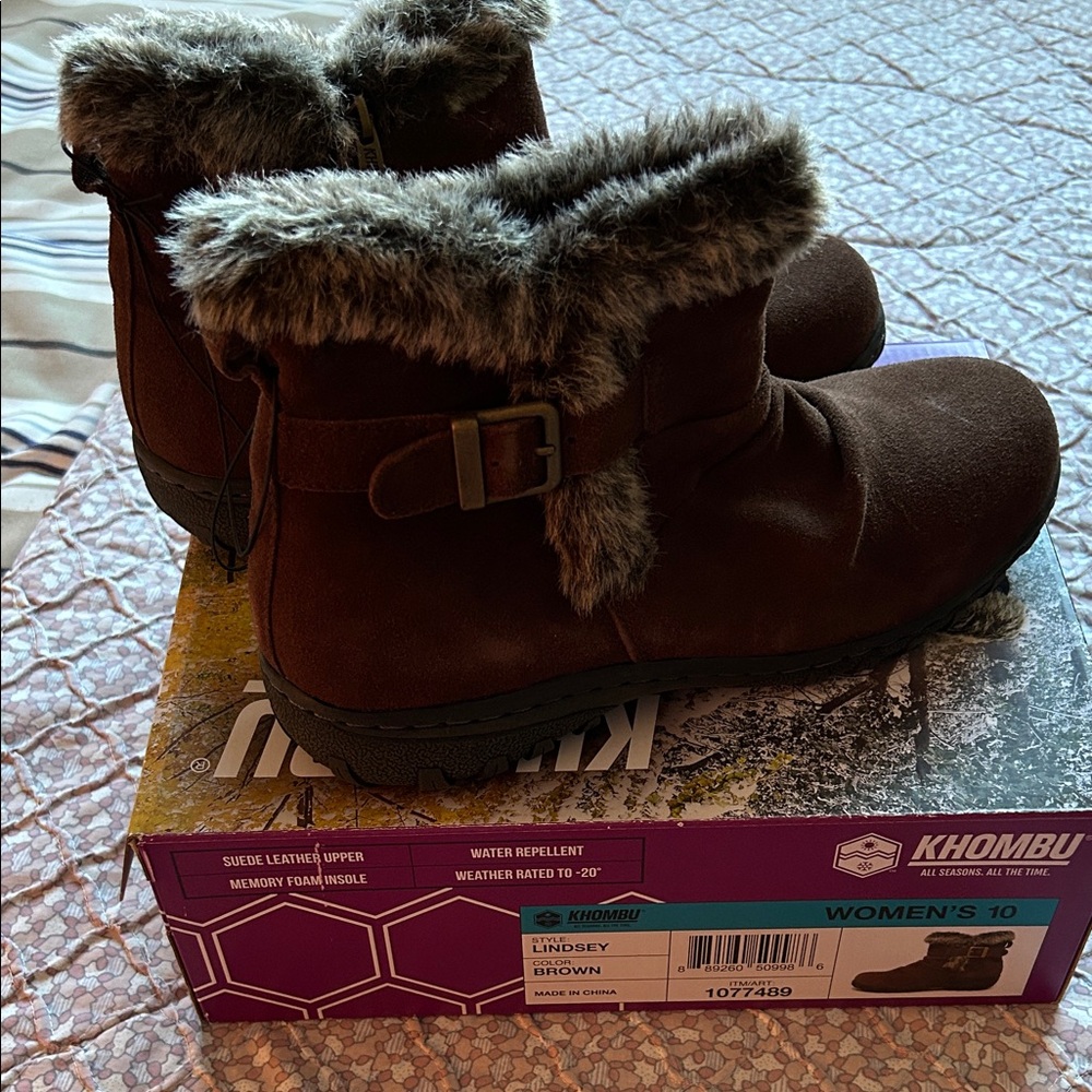 NWT Khombu Women's Brown Winter Boots with Fur Trim sz 10